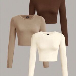 SHEIN Long Sleeve Tops - Chocolate, Beige, Ivory